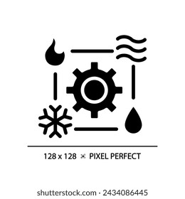 Hvac black glyph icon. Air conditioning. Home comfort. Room temperature. Climate control. Indoor air quality. Silhouette symbol on white space. Solid pictogram. Vector isolated illustration