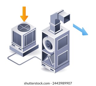 HVAC blower system installation concept isometric 3d illustration