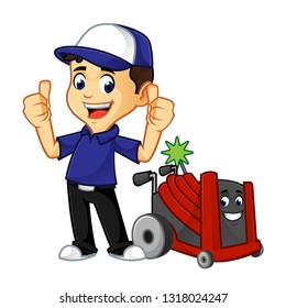 Hvac Cleaner Or Technician Give Thumbs Up Cartoon Illustration, Can Be Download In Vector Format For Unlimited Image Size