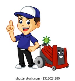 Hvac Cleaner or technician with rotobrush pointing cartoon illustration, can be download in vector format for unlimited image size