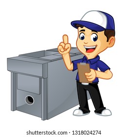 Hvac Cleaner Or Techniciandoing Hvac Job List Cartoon Illustration, Can Be Download In Vector Format For Unlimited Image Size