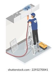 HVAC Cleaning and maintenance Service Heating Ventilation and Air Conditioning isometric isolated cartoon vector