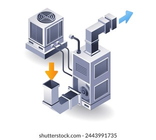 Ilustración 3D isométrica del sistema de admisión y escape del concepto HVAC