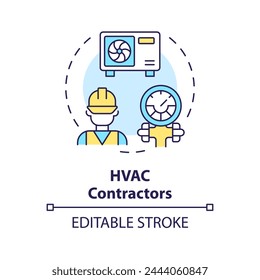 HVAC contractors multi color concept icon. Professional engineer. Maintenance and repair. Round shape line illustration. Abstract idea. Graphic design. Easy to use in promotional material