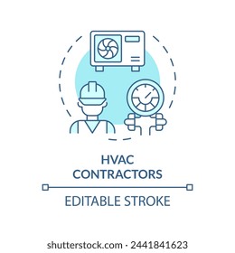 HVAC contractors soft blue concept icon. Professional engineer. Maintenance and repair. Round shape line illustration. Abstract idea. Graphic design. Easy to use in promotional material