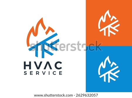 hvac and fire logo. heating cooling snowflake conditioning vector design concept