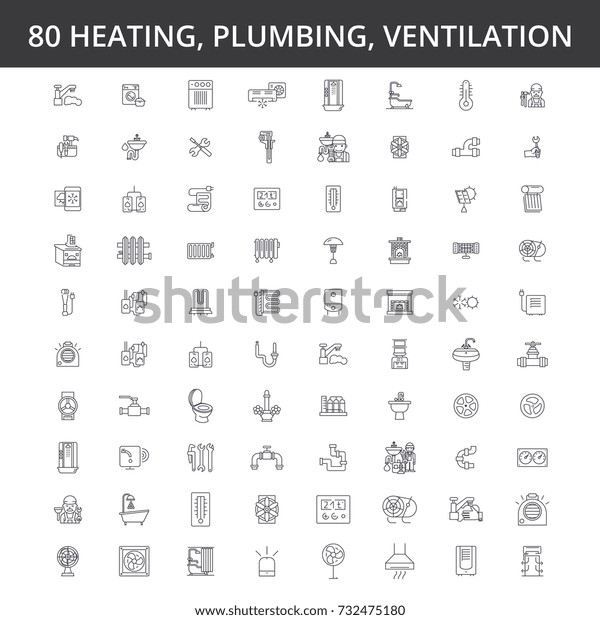 Hvac 暖房 空調 換気 給排水設備 ボイラー 家庭用コンディショナー エンジニアリング 放熱器のアイコン 標識 イラスト のベクター画像コンセプト 編集可能なストローク のベクター画像素材 ロイヤリティフリー