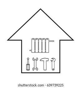 Hvac and heating set elemets. Repair elemets hummer, wrench and screwdriver tools. tankless water heater manufacturers. New hot water heater cost Eps10 vector illustration.