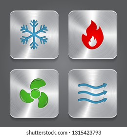 HVAC (heating, Ventilating, And Air Conditioning) Icons. Heating And Cooling Technology. Metal Button Icon. Vector