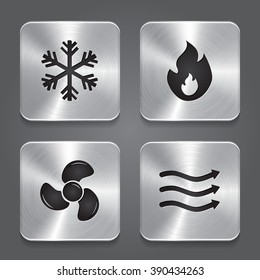 HVAC (heating, Ventilating, And Air Conditioning) Icons. Heating And Cooling Technology. Metal Button Icon.