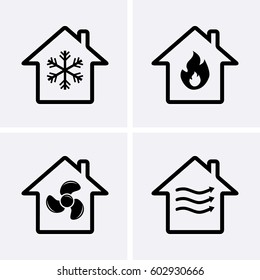 HVAC (heating, Ventilating, And Air Conditioning) Icons. Heating And Cooling Technology. Vector