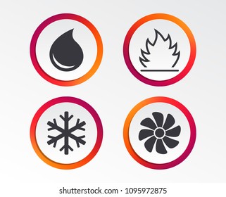 HVAC icons. Heating, ventilating and air conditioning symbols. Water supply. Climate control technology signs. Infographic design buttons. Circle templates. Vector