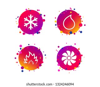 HVAC icons. Heating, ventilating and air conditioning symbols. Water supply. Climate control technology signs. Gradient circle buttons with icons. Random dots design. Vector