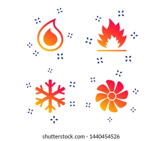 HVAC icons. Heating, ventilating and air conditioning symbols. Water supply. Climate control technology signs. Random dynamic shapes. Gradient ventilation icon. Vector