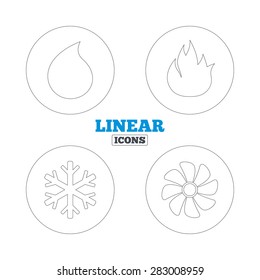 HVAC icons. Heating, ventilating and air conditioning symbols. Water supply. Climate control technology signs. Linear outline web icons. Vector