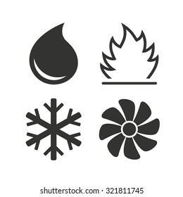 HVAC icons. Heating, ventilating and air conditioning symbols. Water supply. Climate control technology signs. Flat icons on white. Vector
