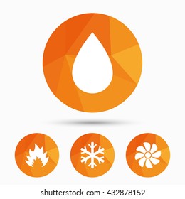HVAC icons. Heating, ventilating and air conditioning symbols. Water supply. Climate control technology signs. Triangular low poly buttons with shadow. Vector
