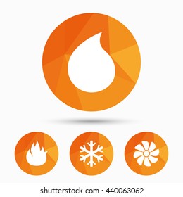 HVAC icons. Heating, ventilating and air conditioning symbols. Water supply. Climate control technology signs. Triangular low poly buttons with shadow. Vector