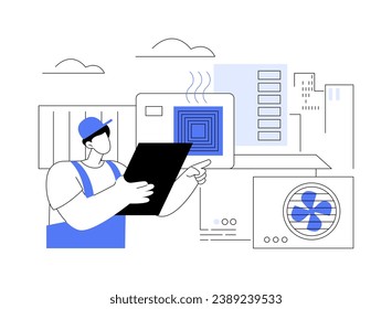 HVAC inspection abstract concept vector illustration. HVAC inspector checking heating and cooling systems at commercial construction, circulation and ventilation maintenance abstract metaphor.