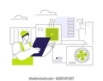 HVAC inspection abstract concept vector illustration. HVAC inspector checking heating and cooling systems at commercial construction, circulation and ventilation maintenance abstract metaphor.