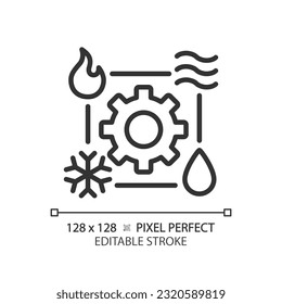 Hvac linear icon. Air conditioning. Home comfort. Room temperature. Climate control. Indoor air quality. Thin line illustration. Contour symbol. Vector outline drawing. Editable stroke