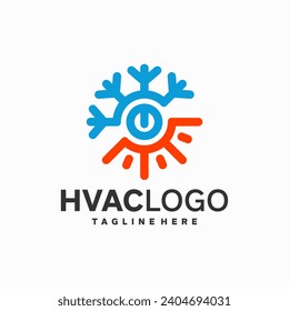 Logotipo HVAC con el concepto de combinación de botón de encendido y frío, con color azul y naranja sólido