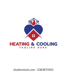 HVAC logo design creative concept with Home heart fire flame and cooling sign