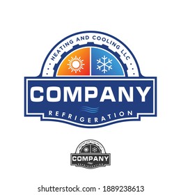 HVAC logo design refrigeration heating and cooling llc emblem badge vintage retro style in white background