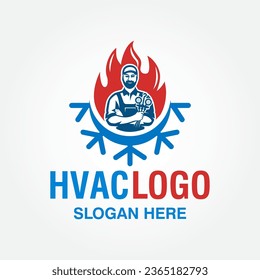 Modelo vectorial de diseño del logotipo de HVAC, logotipo de ventilación de calefacción y aire acondicionado