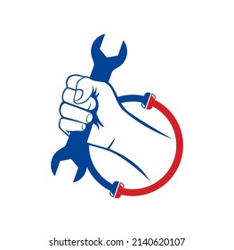 HVAC logo with hand holding the wrech design illustration