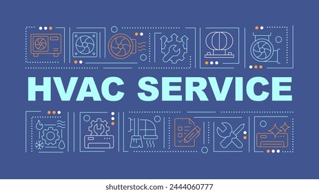 HVAC maintenance blue word concept. Heating and cooling system. Typography banner. Flat design. Vector illustration with title text, editable line icons. Ready to use. Arial Black font used