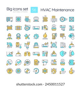 HVAC maintenance RGB color icons set. Commercial services. Heating and coolin system. Air conditioning. Isolated vector illustrations. Simple filled line drawings collection. Editable stroke