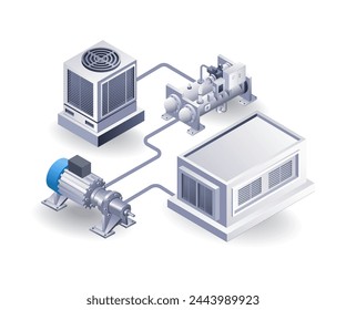 Ilustración isométrica 3d del sistema de ventilador de concepto de red HVAC