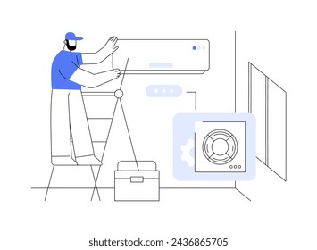 HVAC outdoor installation abstract concept vector illustration. Repairman installs HVAC system in private house, central heating and air conditioning, residential construction abstract metaphor.