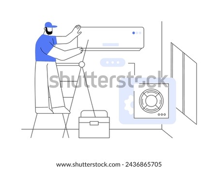HVAC outdoor installation abstract concept vector illustration. Repairman installs HVAC system in private house, central heating and air conditioning, residential construction abstract metaphor.