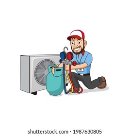 HVAC service cartoon character design illustration vector eps format , suitable for your design needs, logo, illustration, animation, etc.