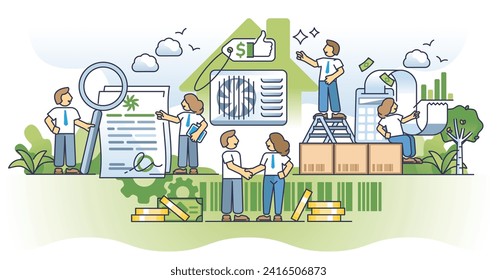 HVAC system cost and heating bills expense calculations outline concept. New, efficient and modern AC unit or climate control appliance installation to reduce utility payments vector illustration.