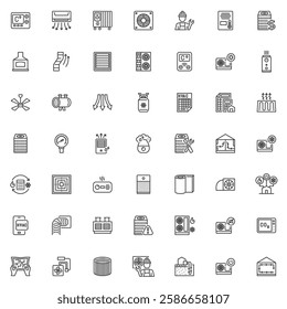 HVAC system line icons set. linear style symbols collection, outline signs pack. Heating, ventilation and air conditioning vector graphics. Set includes icons as HVAC unit, radiator heater, airflow
