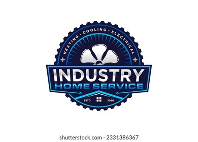 HVAC system logo design air conditioning ventilation fan and roof house gear icon symbol
