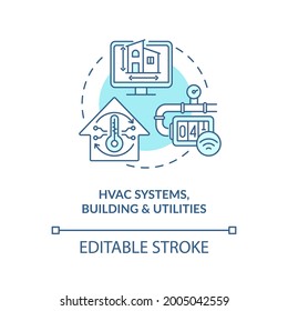 HVAC systems buildings and utilities concept icon. Digital twin application industry. Modern technologies abstract idea thin line illustration. Vector isolated outline color drawing. Editable stroke