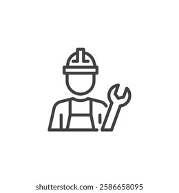 HVAC Technician line icon. linear style sign for mobile concept and web design. Technician with wrench outline vector icon. HVAC maintenance symbol, logo illustration. Vector graphics