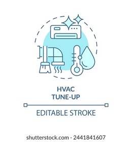 HVAC tune-up soft blue concept icon. Preventive maintenance. Air duct diagnostics and cleaning. Round shape line illustration. Abstract idea. Graphic design. Easy to use in promotional material