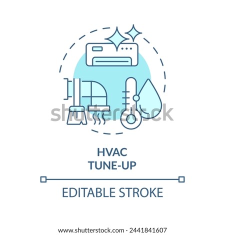 HVAC tune-up soft blue concept icon. Preventive maintenance. Air duct diagnostics and cleaning. Round shape line illustration. Abstract idea. Graphic design. Easy to use in promotional material