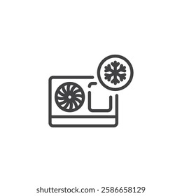 HVAC Winter Mode line icon. linear style sign for mobile concept and web design. A snowflake over a heating unit outline vector icon. Symbol, logo illustration. Vector graphics