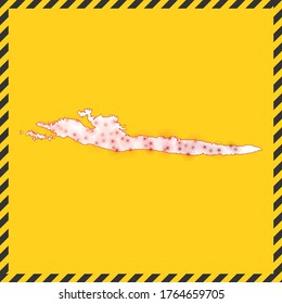 Hvar closed - virus danger sign. Lock down island icon. Black striped border around map with virus spread concept. Vector illustration.