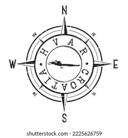 Hvar, Croatia Stamp Map Compass Adventure. Illustration Travel Country Symbol. Seal Expedition Wind Rose Icon.