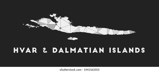 Hvar & Dalmatian Islands - communication network map of the island. Hvar & Dalmatian Islands trendy geometric design on a dark background. Technology, internet, network, telecommunication concept.