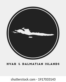 Hvar and Dalmatian Islands icon. Round logo with island map and title. Stylish Hvar and Dalmatian Islands badge with map. Vector illustration.