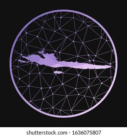 Hvar & Dalmatian Islands icon. Vector polygonal map of the island. Hvar & Dalmatian Islands icon in geometric style. The island map with purple low poly gradient on dark background.