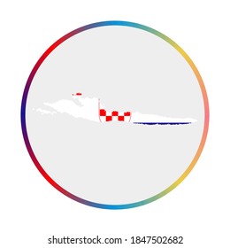 Icono de Hvar. Forma de la isla con bandera de Hvar. Signo redondeado con anillo degradado de colores de bandera. Ilustración vectorial vibrante.